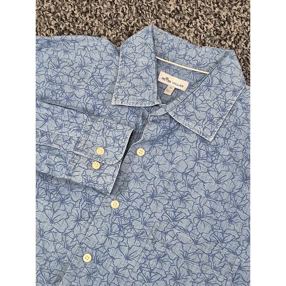 Peter Millar Seaside Shirt Mens XL Long Sleeve Button Up Blue Floral